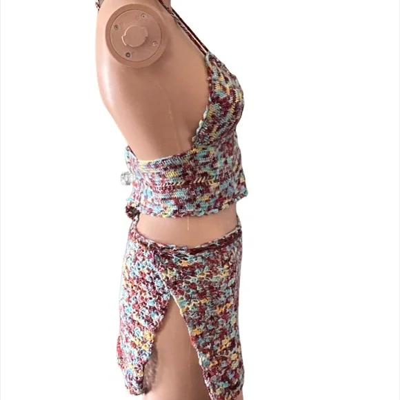 OOAK Tie Dye Crochet Crop Top Handmade Adjustable One Size fits S-L - Picture 3 of 16